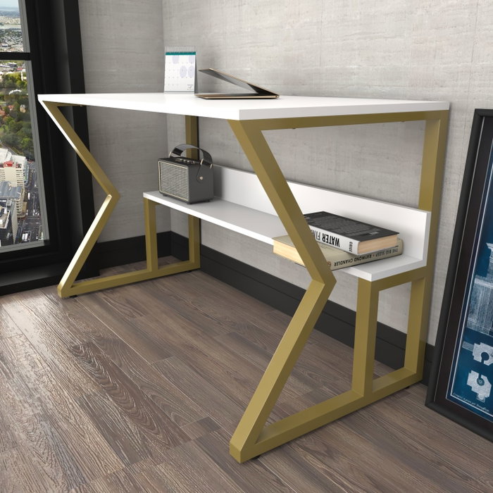 Hanah Home Wake Mesa de Estudio Blanco y Oro